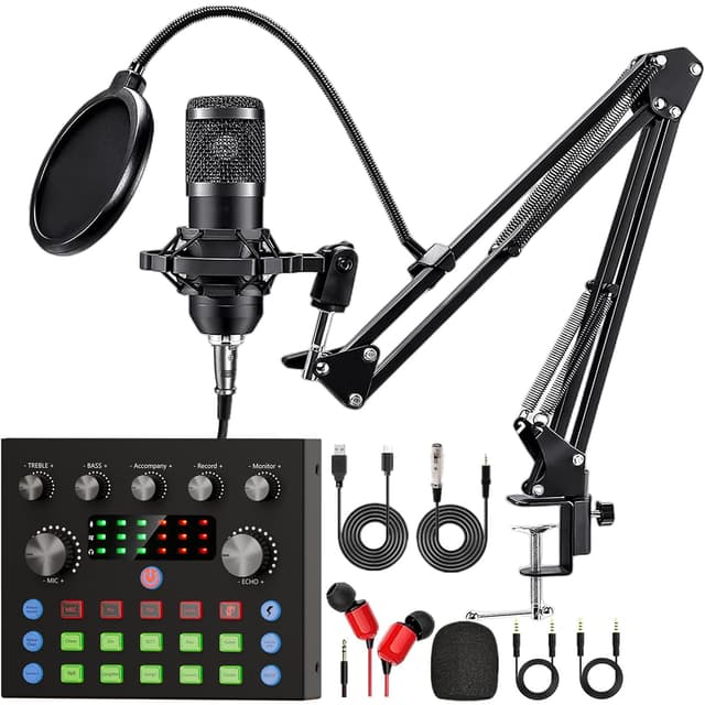 Podcast Equipment Bundle, Recording Studio Package with Podcast Microphone and Voice Changer, Live Sound Card - Audio Interface for Laptop Computer Vlog Living Broadcast Live Streaming YouTube TikTok