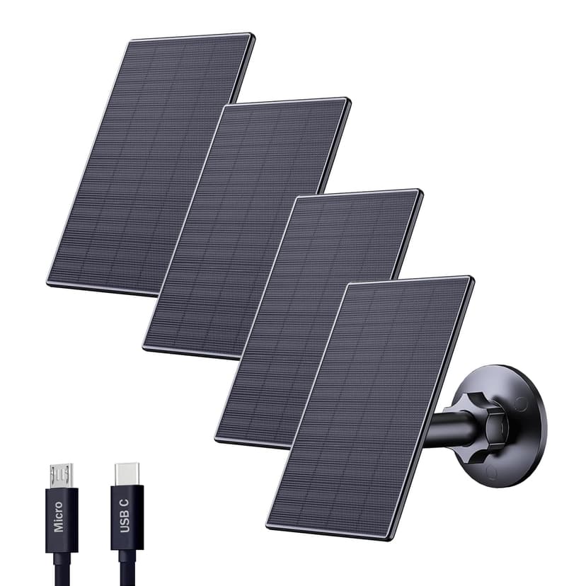 Zivif Solar Panel for Security Camera, 2W USB Solar Panel, Solar Charger Compatible for Rechargeable Battery Security Camera, USB C Solar Outdoor Camera with 360° Adjustable Mount, Black (4 Pack)