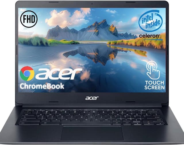 acer Chromebook Laptop - 14 Inches FHD - Touchscreen - IPS Display - 4GB LPDDR4 RAM - 64GB eMMC Storage - Intel Celeron Dual-Core Processor - Charcoal Black - 12.5 Hours Battery Life - 720p Webcam
