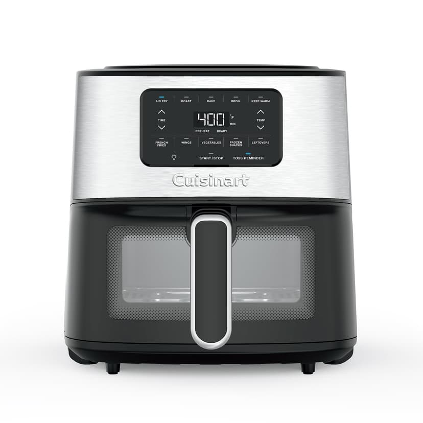Cuisinart Air Fryer, 6-Quart Basket Large Fryer with 5 Cooking Functions to Roast, Bake, Broil, Air Fry and Keep Warm, 5 Airfryer Presets, Dishwasher-Safe Parts, AIR-200NAS, Stainless Steel & Black