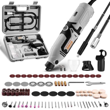 Rotary Tool Kit:DEKOPRO 170W Power Hand Rotary Tools with 6 Variable Speed, 127pcs Accessories, 8000~35000RPM Electric Grinder Drill Machine Set with Flex Shaft for Carving, Cutting, Sanding Gray