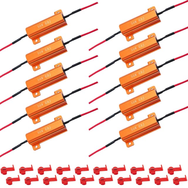 10Pcs 50W 6Ohm Load Resistors LED Turn Signal, LED Load Resistor Kit for Fix LED Bulb Fast Hyper Flash Turn Signal Blink Error Code (Amber)