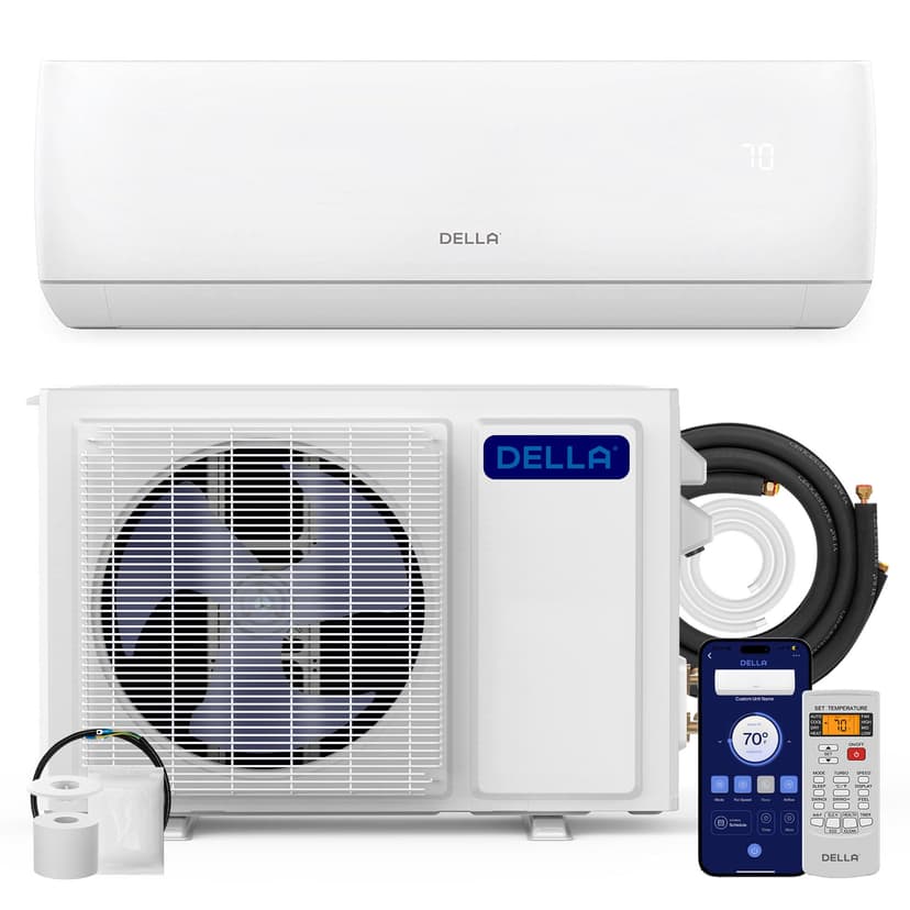 DELLA Motto Series Mini Split AC, 208-230V 17.5 SEER2 Cools Up to 550 Sq.Ft,12000 BTU Works with Alexa and Wifi, Air Conditioner & Heater with 1 Ton Pre-Charged Heat Pump