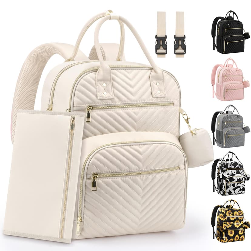 Pritent Diaper Bag Backpack,Baby Essentials Diapers Bag with Pacifier Case,Multipurpose Stylish Large Capacity Travel Backpack for Baby Girl/Boy(L-Beige)