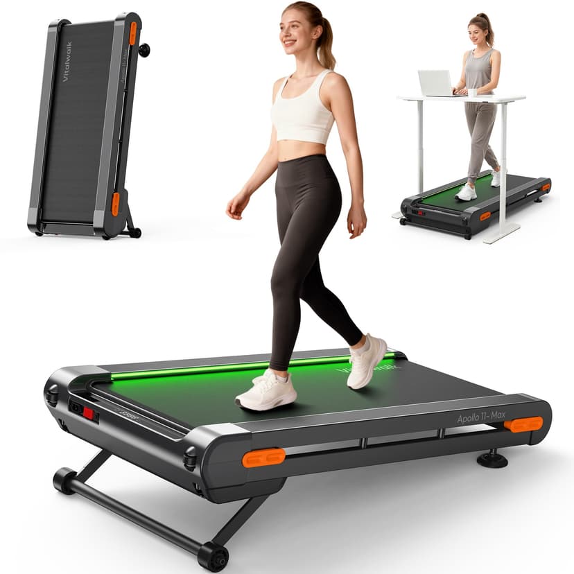 Walking Pad Treadmill with Incline, Full Deck, Auto Incline 12%-20%, 400/350lbs Capacity, Vitalwalk Compact Under Desk Treadmills for Home Office, 3.0HP Brushless, Vertical Store, Apollo 11 Max