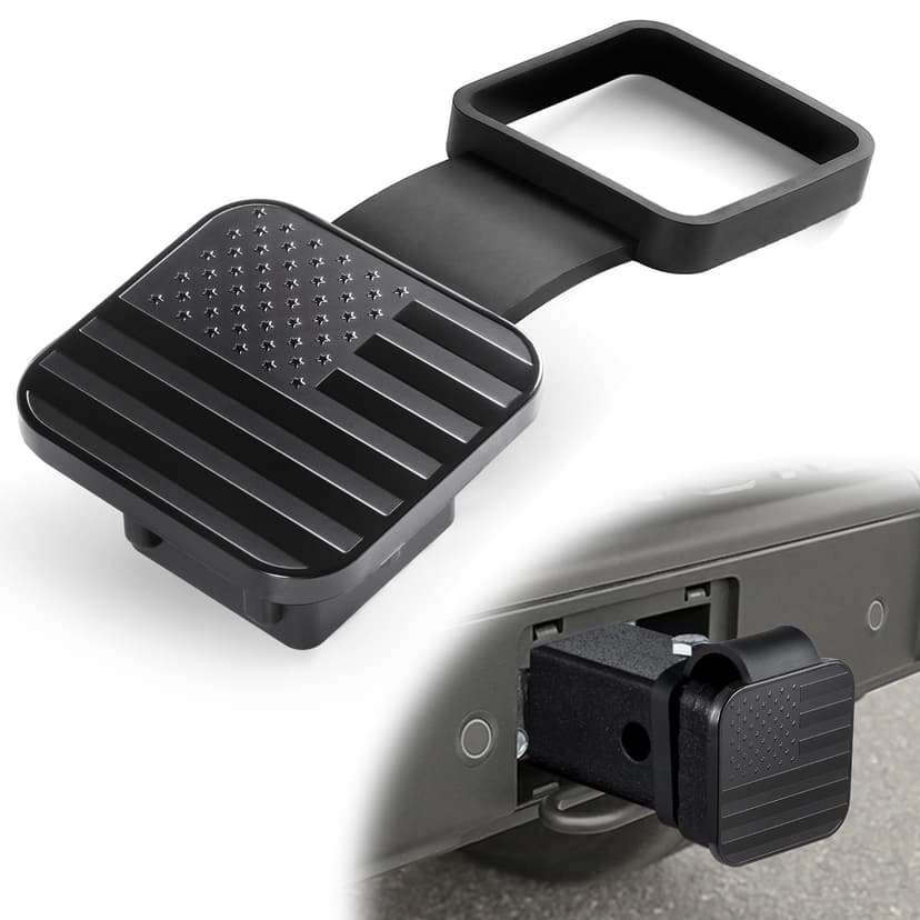 UYYE 2 Inch Rubber Trailer Hitch Cover, American Flag Rubber Tow Tube Cover Plug Cap, Car Exterior Accessories Fits for Most Vehicles Hitch Receivers, Hitch Cover Tube Plug Cap (Black)