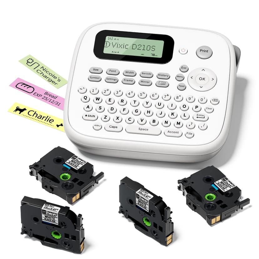 Vixic Label Maker Machine, D210S Label Maker Machine with Tapes Waterproof, Handheld Label Machine with Keyboard Powered by USB-C, Labeler with Chain Print Reduce Wastes for Home Office Organization