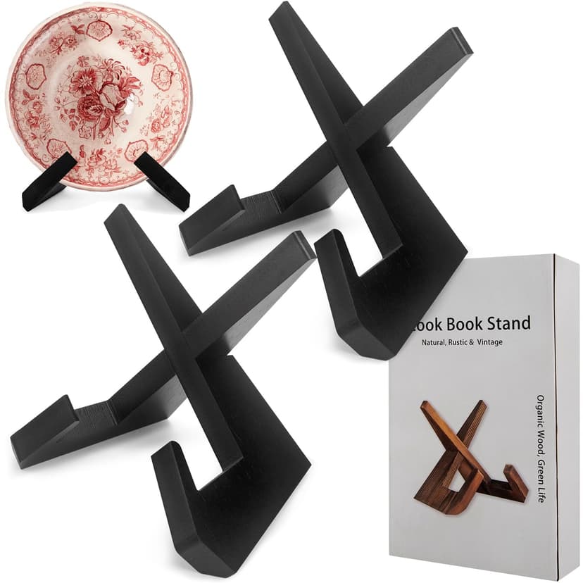 masteymoh Retro Record Stand Pack of 2, Retro Record Holder for Hallway Decoration, Wooden Record Stand, Country Rustic Plate Stand for Display, Farmhouse Style Plate Display Stand (2 in Black)