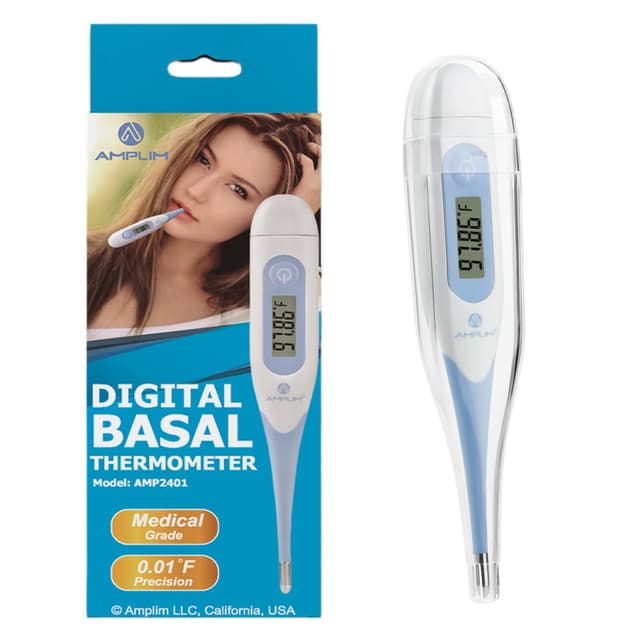 Amplim Digital Basal Thermometer, Medical Grade Accurate BBT for Ovulation Tracking, 1/100th Degree High Precision Fertility Prediction, 60-Sec Read, Memory Recall, Flexible Waterproof Tip, Blue