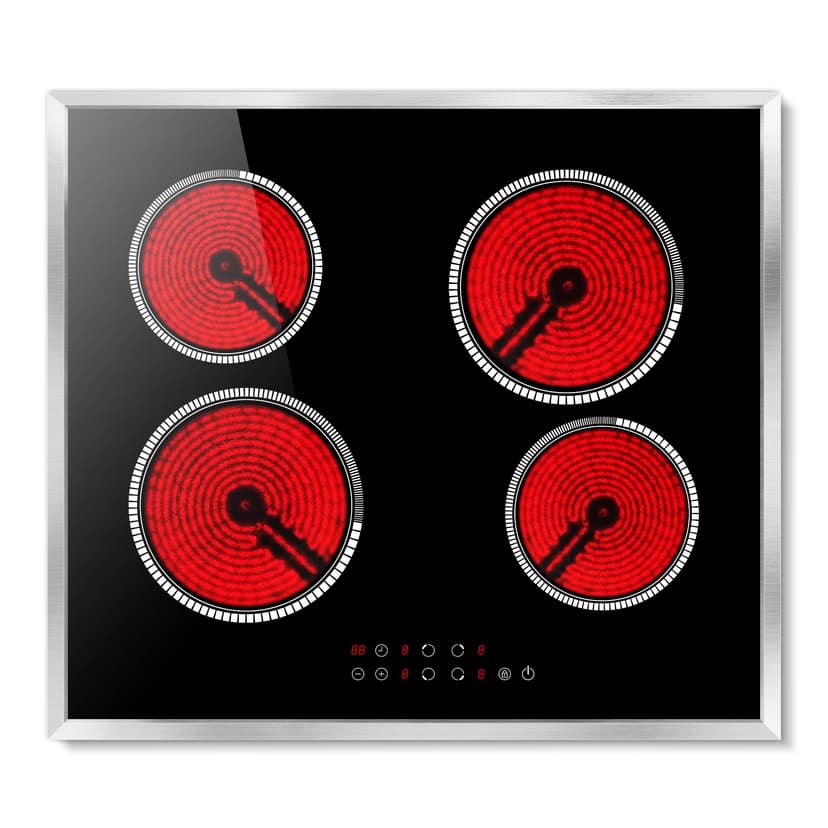 Pladeca 24 Inch Electric Cooktop 4 Burner Electric Stove, 6000W Built in Ceramic Stovetop with Touch Control 24", Timer, Child Lock, 9 Heating Level, 220-240v, Hard Wire(No Plug)