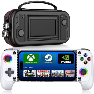 【Anti-Drift & Fast-Connect】Wireless Game Controller for iPhone/Android with Case | Hall Joysticks Bluetooth Phone Controller, For Cloud Gaming, Genshin Impact, Roblox, Call of Duty Mobile Gamers,White