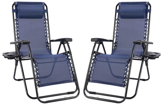 NEWBULIG Zero Gravity Chair Set of 2, Lounge Chair Folding Portable Adjustable Camping Reclining Chairs with Adjustable Pollow, Mesh Back, Cup Holder Trays Lawn Patio Chair for Pool Beach