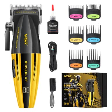 VGR 285 Fresh Fade Hair Clippers for Men, 9000RPM Professional Barber Clippers for Hair Cutting, Cordless Small Hair Trimmer Lightweight Versatile Barber Kit with 6 Magnetic Guide Combs, LED Display