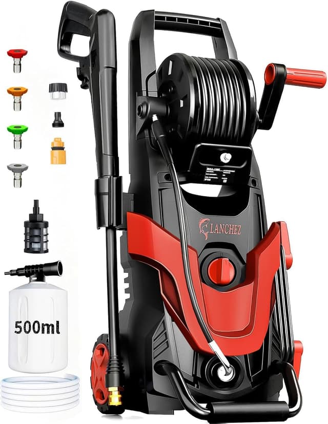 2026 Upgrade Pressure Power Washer 4800PSI w/4 Quick Connect Nozzles, Inlet Hose & Filter&500ML Soap Tank, High Cleaning Machine for Cars/Fences/Driveways/Patios/Home Cleaning,Red