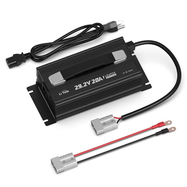 LiTime 24V 20A LiFePO4 Battery Charger, 29.2V Smart Charger with 0V Activation Function, AC-DC Lithium Charger with Anderson Connector & LED Indicator for RVs, Off-Grid, Homes, and Solar Systems