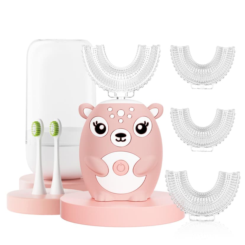 ELOTAME Kids Electric U Shaped Toothbrush Children Cartoon Sonic Automatic Toothbrush with 6 Brush Heads Full Mouth 6 Cleaning Modes - (Age2-15 Pink)