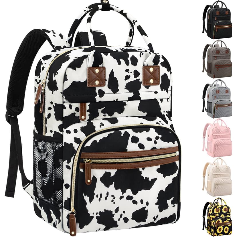 Tenot Large Capacity Baby Diaper Bag Backpack with Insulated Pockets, Waterproof, Stylish Cow Print Design, Suitable for Boys and Girls