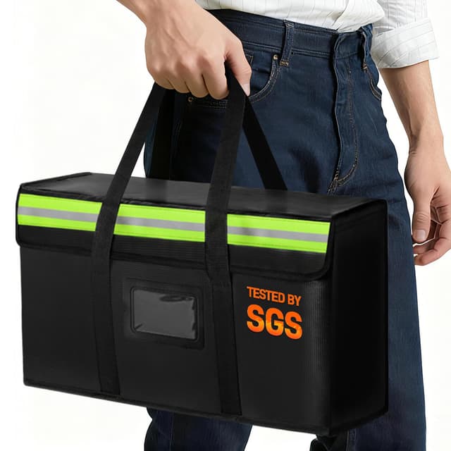 Amerbro Large Fireproof Document Bags 15x12x6in, Fireproof Document Box for Cash, Photo Albums, Valuables, Extra Large Fireproof Bag Waterproof Document Storage with Reflective Strip, Black