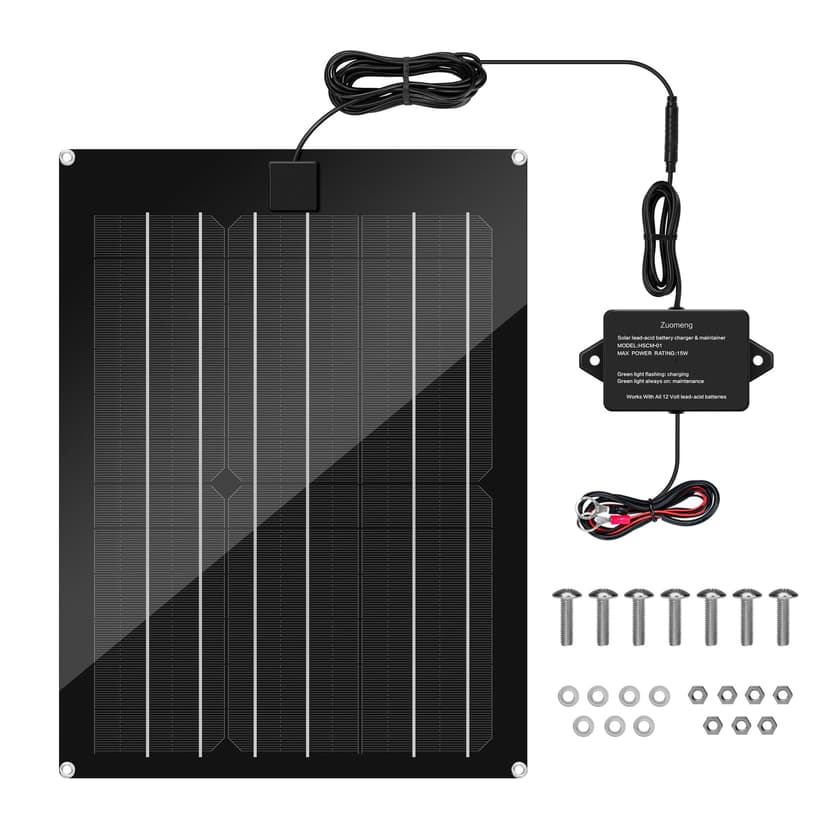Solar Battery Charger Maintainer, Zuomeng 15W Solar Panel Kit for Dump Trailer Built-in Maintenance Pulse & Intelligent MPPT Charge Controller, Waterproof, Suitable for 12V Lead-Acid Battery