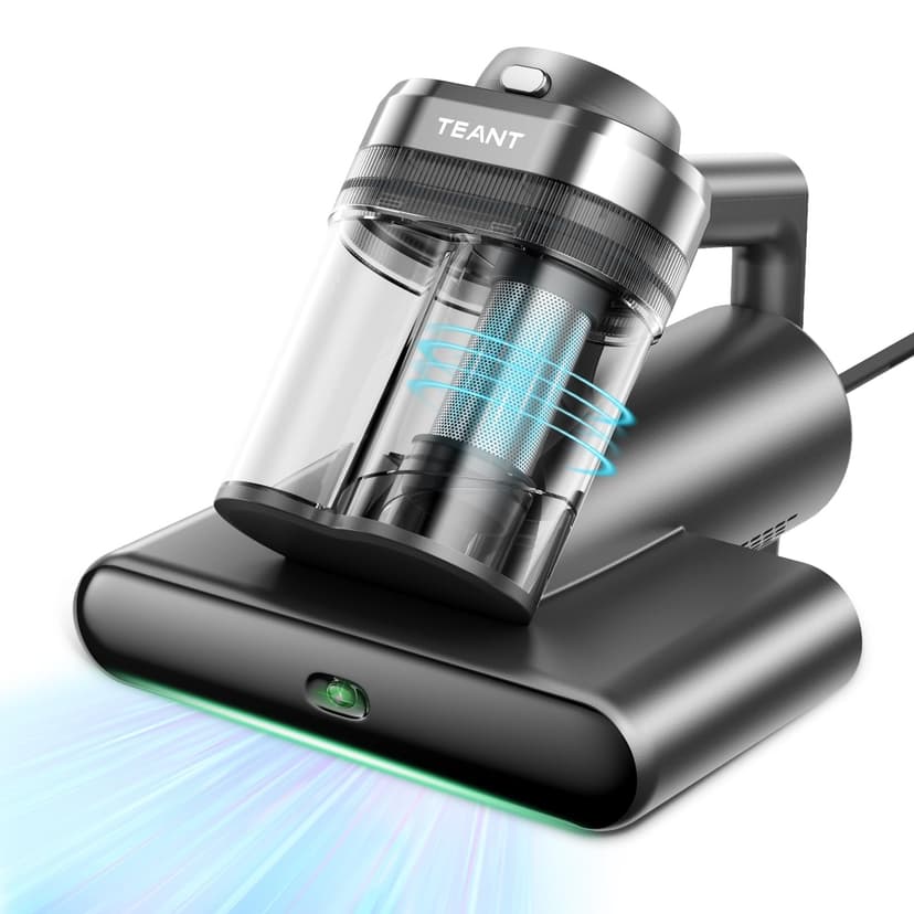 Teant Powerful Mattress Bed Vacuum Cleaner, 2-Speed (14kPa/18kPa) Mattress Vacuum with Green Light Dust Detection, 253.7nm UV-C Light, LED Display, HEPA Filter, 149℉ Heat, Aroma for Bed Couch Carpet