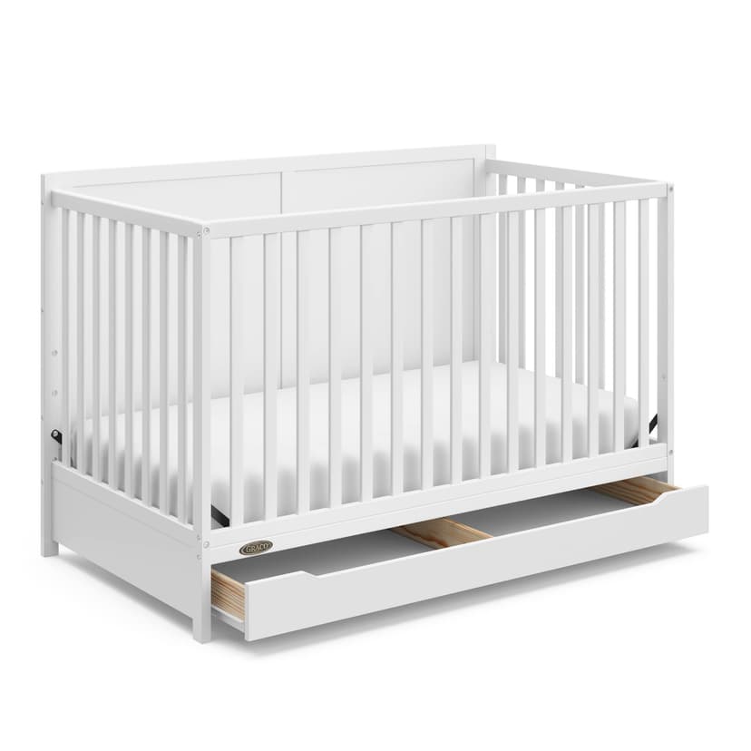 Graco Melrose 5-in-1 Convertible Crib with Drawer (White) – GREENGUARD Gold Certified, Fits Standard Crib Mattress, Converts to Toddler Bed, Daybed and Full Bed, 4 Adjustable Mattress Heights