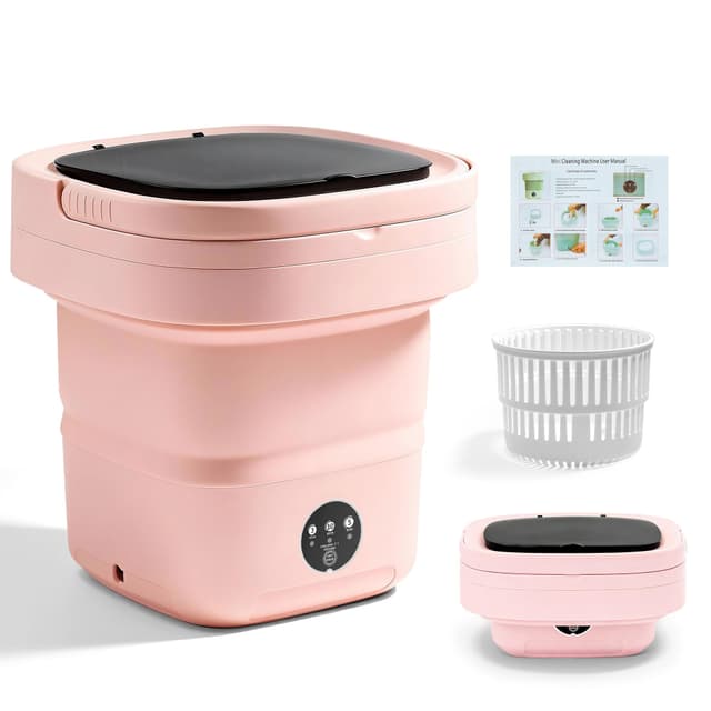 Pink Portable Washing Machine, Mini Washer, 16L Upgraded with Spin Basket, Foldable Design Ideal for Apartment, portable washer 3 Cleaning Modes Suitable for Small Clothes