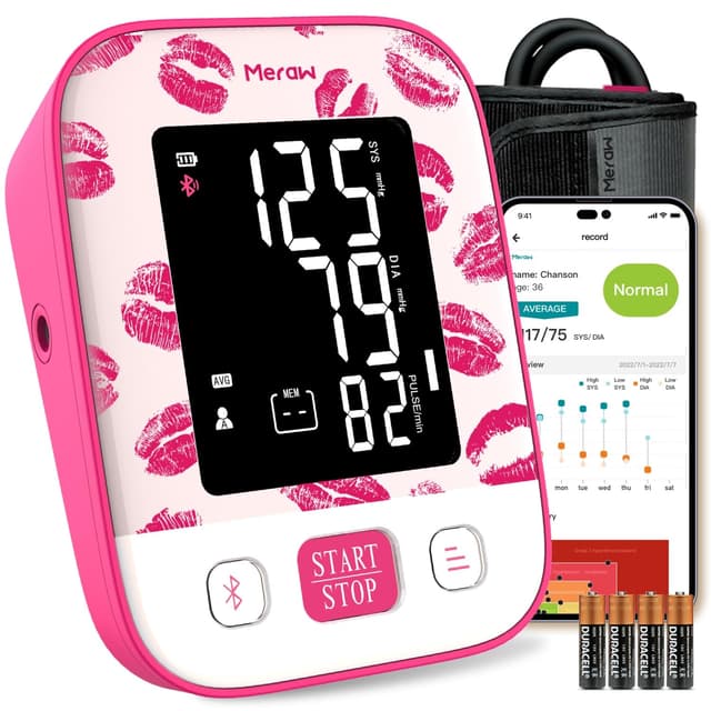 Meraw Blood Pressure Monitor Home Use, Blood Pressure Cuff Digital Arm, Blood Pressure Monitor Automatic Cuff 8.7-16.5" Bluetooth App Tracking Irregular Heartbeat Monitoring Pink