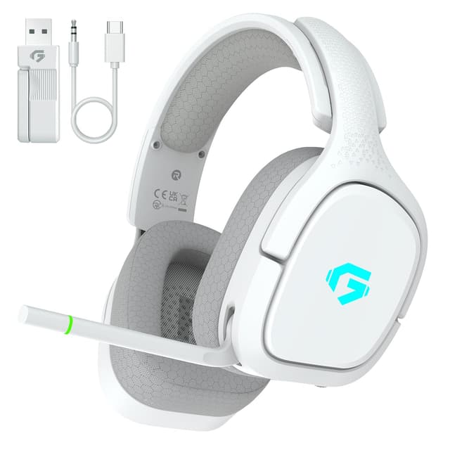 2.4GHz Wireless Gaming Headsets for PS5, PS4, PC, Switch - Bluetooth 5.4 Gaming Headphones with Noise Canceling Mic, Low Latency Connection, 3D Immersive Surround Sound, 30H Battery, White