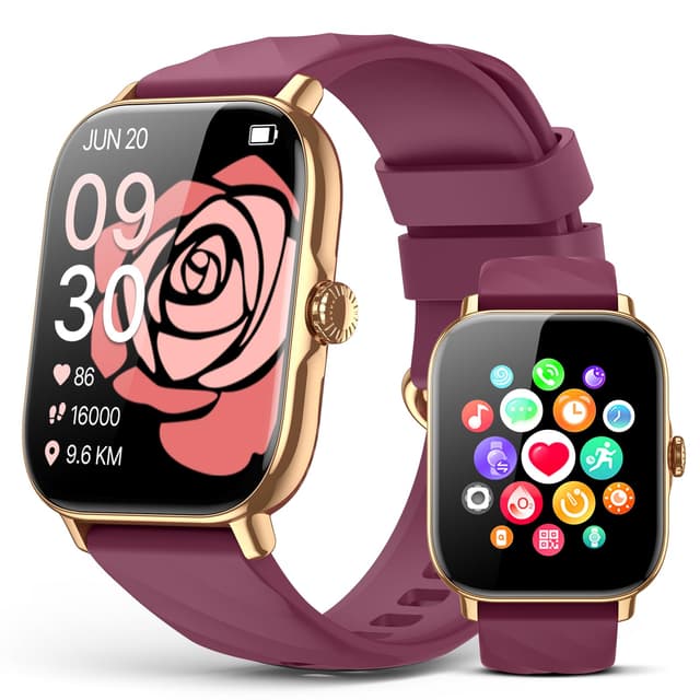 Kriutefy Fitness Tracker Smart Watches for Men Women with Step Counter, Sleep Calorie Monitor, Pedometer, IP68 Waterproof, Smartwatch with 120+ Sports for iPhone Android (Wine Red, 1.91)