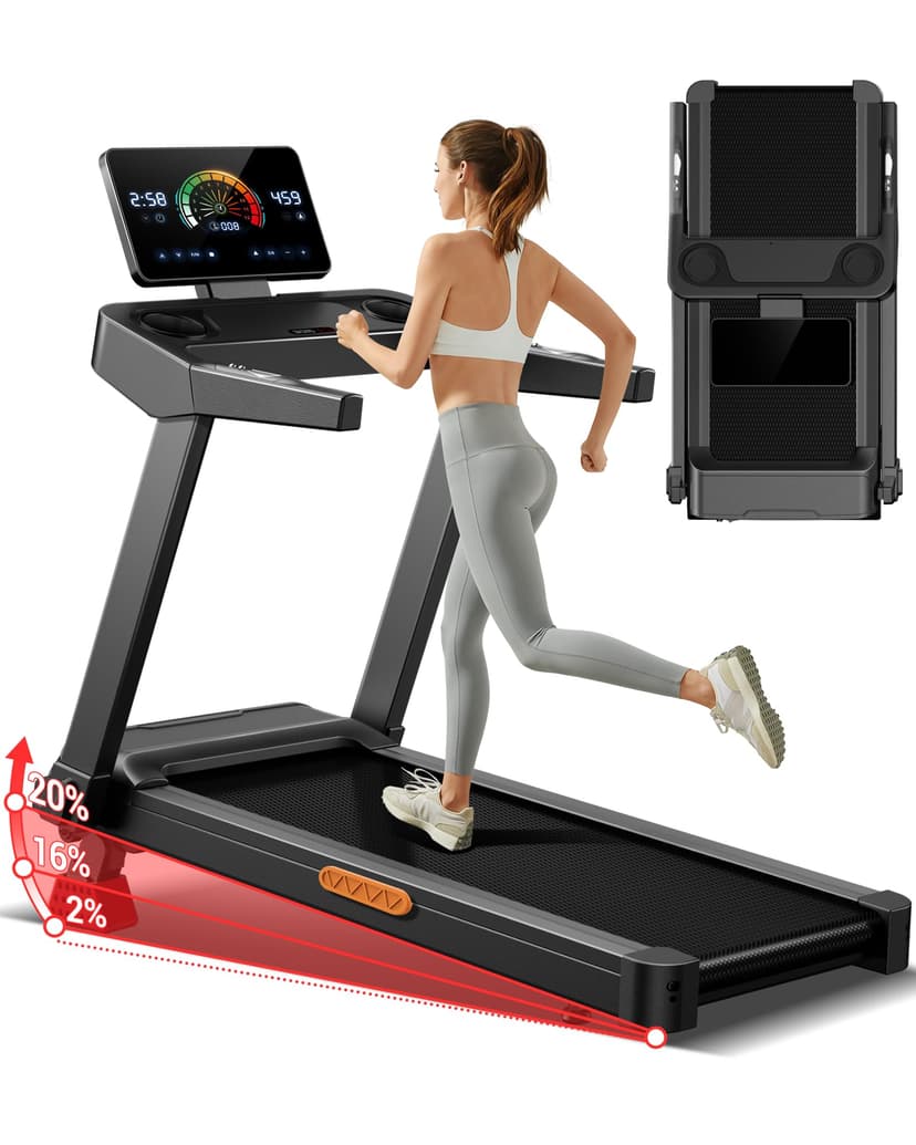 UMAY Fitness Foldable Treadmill with 20% Incline, Portrable Treadmills for Home 3.5HP Quiet Brushless, 8.7 MPH Speed & 16.2"×42.5" Running Area (Balck with 20% Incline)