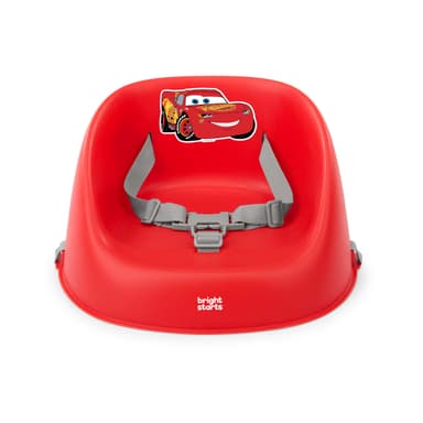 Bright Starts Disney Cars My Spot Easy-Clean Baby Booster Feeding Chair, 3-Point Harness, Washable Removable Straps, Red