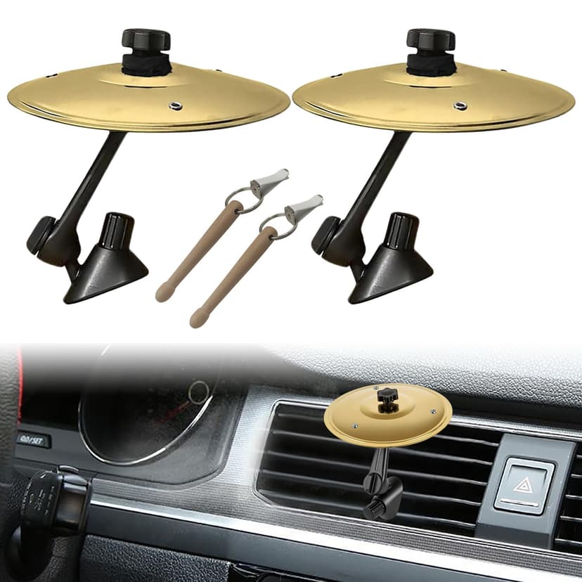 2 Pack Car Cymbal Air Vent, Mini Car Drum Set with Stick, Fun Musical Car Accessory for Drummers & Music Lovers, Durable Cymbal for Car Vent, Fits Most Vehicles (Gold)