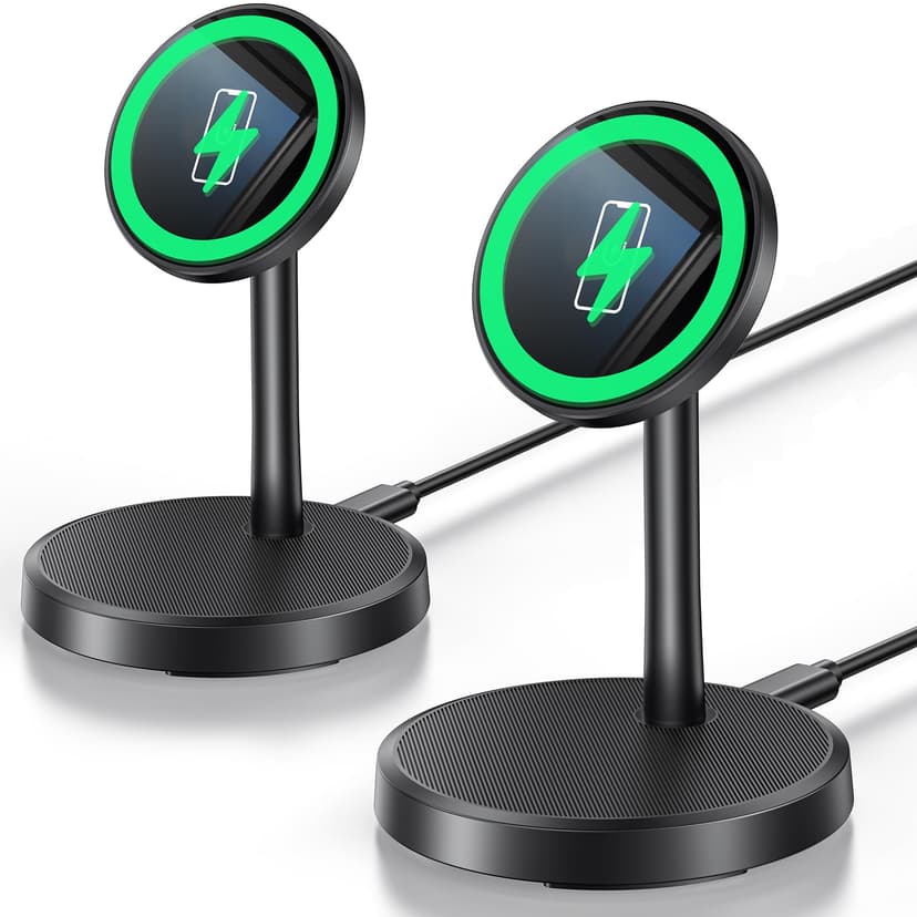 Magnetic Wireless Charger iPhone, 2 Pack 15W Fast Mag-Safe Charger Stand for iPhone 17/17 Air/17 Pro/17 Pro Max 16/15/14/13/12 Series, Wireless Charging Station for Pad/AirPods
