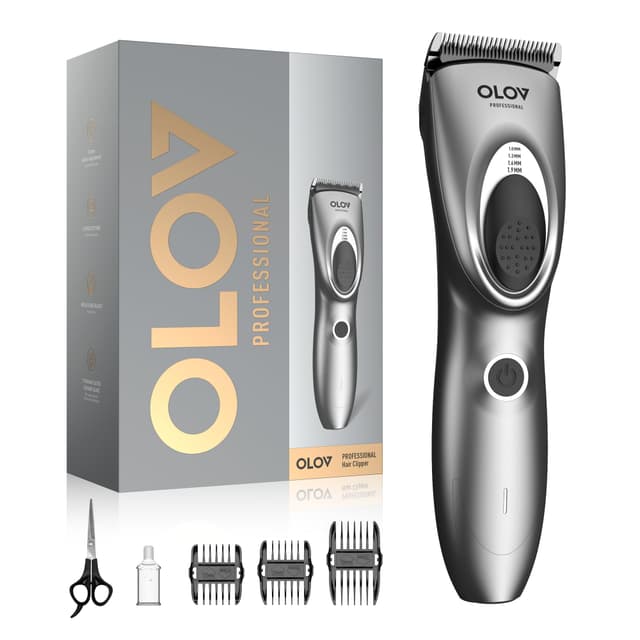 OLOV PROFESSIONAL Hair Clippers for Men, Cordless Hair Clipper Kit, Adjustable 4 Length Setting, 2-Speed Settings, Replaceable Ceramic Blade Heads, Rechargeable Hair Clippers for Family (Grey)