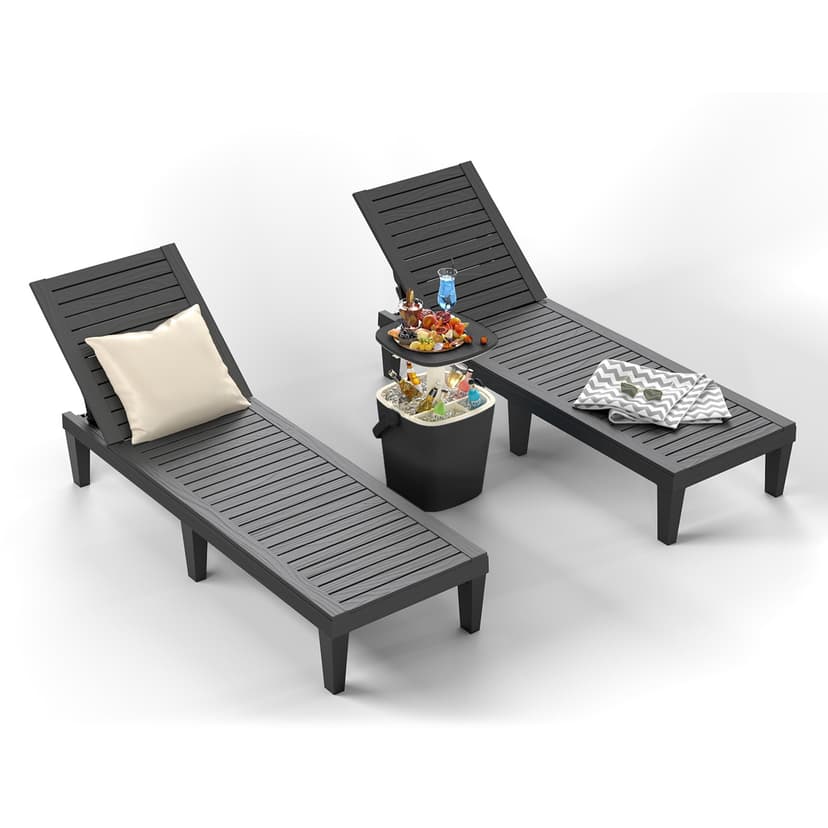 ROJIK Outdoor Chaise Lounge Chair Set of 2,with 5-Position Adjustable Backrest,Waterproof & Lightweight | Durable Indoor/Outdoor Patio Lounger Chair for Garden Pool Beach,Black