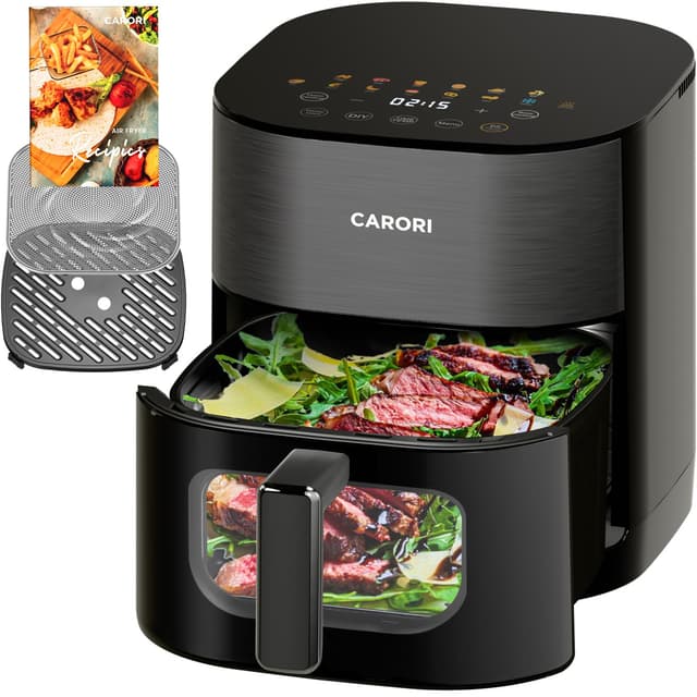 CARORI 6QT Dual Heat Air Fryer with Viewing Window, 14 Presets for Fry, Roast, Bake & More, 392℉ Max Crisp Without Flipping, 1700W Fast Cooking, Dishwasher Safe Basket