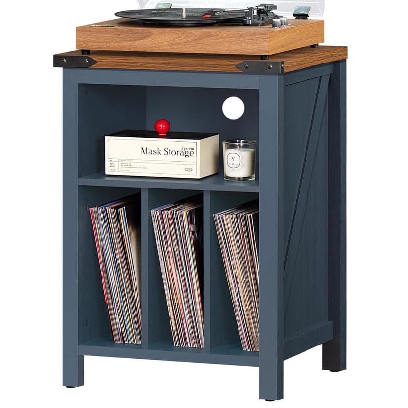 Joaxswe Record Player Stand with Vinyl Record Storage,Navy Blue Record Player Table Holds up to 160 Albums,Large Wood Turntable Stand Cabinet Dispaly Shelf for Living Room,Bedroom,Office