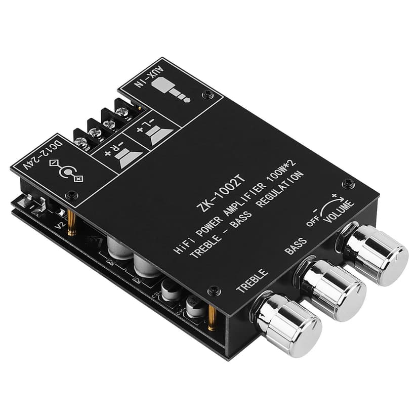 ZK-1002T Bluetooth Amplifier Board 2.0CH 100W*2 Mini Audio AMP with Treble and Bass Control, BT and AUX Inputs, DC 9-24V Stereo AMP Module for Home Speakers, Update Version APP Control