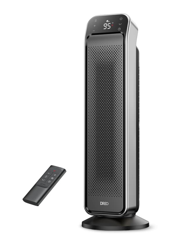 DREO Space Heater Indoor, 25" 11.5ft/s Fast Portable Room Heater with Remote and Thermostat, 3 Modes, Overheating & Tip-Over Protection, Electric Heaters for Indoor Use Large Room, Bedroom, Silver