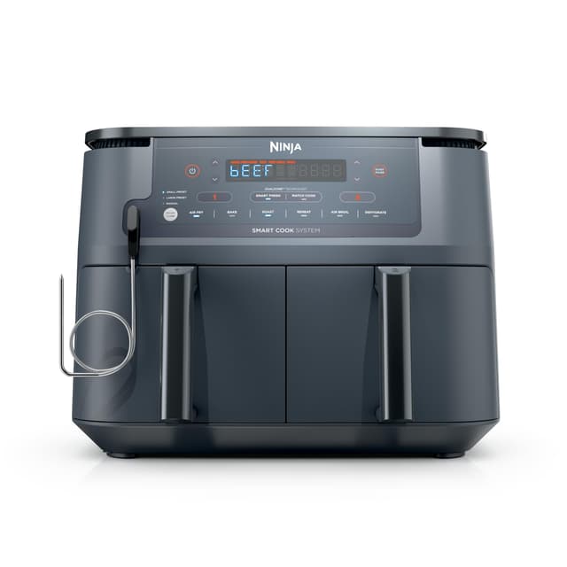 Ninja Air Fryer, Thermometer, Roast, Bake, Air Fry, Crisps, Broil, Reheats, Keep Warm, 10-in-1, Fries, Frozen Food, Veggies, and Meat, Quick Meals, Healthy Meals, Less Oil, 10 QT, GREY, DZ550GY