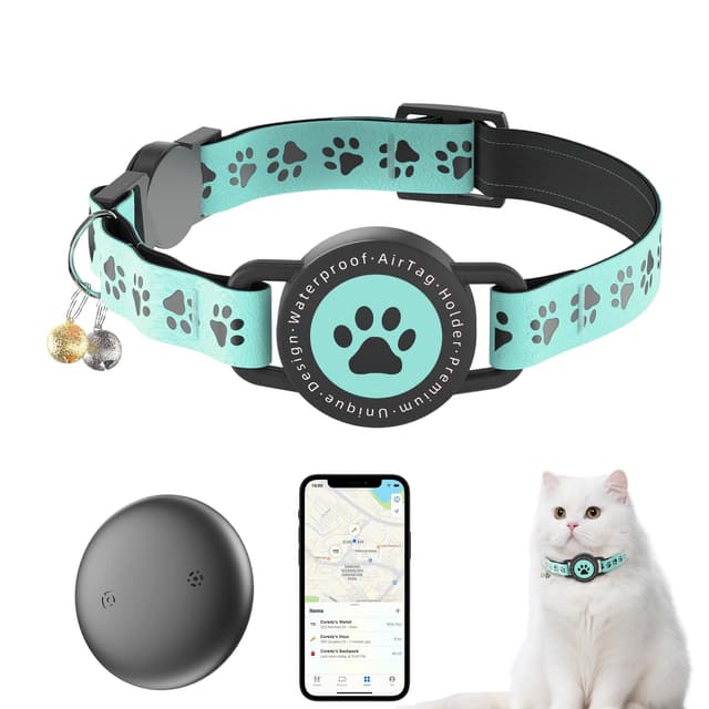 GPS Tracker for Cats, Waterproof GPS Cat Trackers Cats Collar with Bells, No Subscription, GPS Cat Collar, Adapt with Apple Find My (iOS Only) Finder Tag for Vehicles, Pets, Kids (Blue)