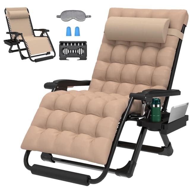 ZENPETIO Oversized Zero Gravity Chair, 33In XXL Zero Gravity Recliner Lounge Chair, Anti Gravity Chair for Indoor and Outdoor, Reclining Camping Chair for Lawn and Patio w/Cushion and Footrest, 500LBS