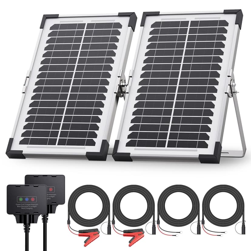 15W Solar Battery Maintainer, 2PCS 7.5W 12V/24V Waterproof Solar Battery Charger with Smart Controller, Low-Iron Tempered Glass Solar Panel for 12V LiFePO4 Battery Dump Trailer Automotive Boat
