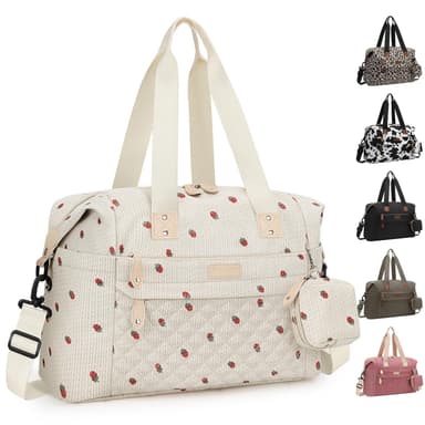 Pritent Diaper Bag Tote - Diaper Baby Bags with Pacifier Case, Shoulder Straps, Stroller Clips, Waterproof Large Mommy Maternity Travel Baby Bag for Mom and Dad, strawberry