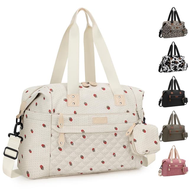 Pritent Diaper Bag Tote - Diaper Baby Bags with Pacifier Case, Shoulder Straps, Stroller Clips, Waterproof Large Mommy Maternity Travel Baby Bag for Mom and Dad, strawberry