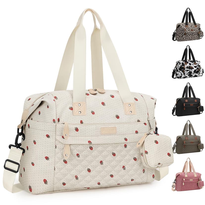 Pritent Diaper Bag Tote - Diaper Baby Bags with Pacifier Case, Shoulder Straps, Stroller Clips, Waterproof Large Mommy Maternity Travel Baby Bag for Mom and Dad, strawberry