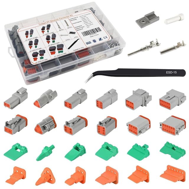 Twippo Deutsch Connector Kit 20 Sets, 2/3/4/6/8/12 Pin DT Connector Kit, Automotive Waterproof Wire Connectors, Electrical Connectors Kit with 16# Stamped Contacts for Car, RV, Truck Wiring 22-16AWG