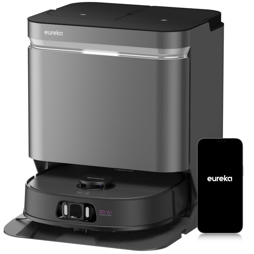 Eureka J15 Ultra Self Emptying Robot Vacuum, 19,000 Pa Suction, Flex-Arm Design, 167℉ Water Washing & 131°F Air Drying, AI Obstacle Avoidance, Black