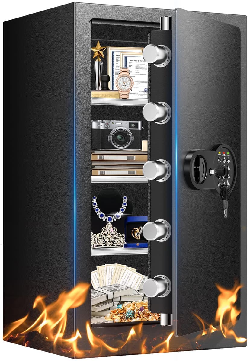Mitlvge 35Min Fireproof Safe, 7.5 Cubic Feet Home Safe Box with 3-Removable Shelf, Fire Safe with Digital Keypad, Smart Alarm and Silent Mode, Fire Proof Safe for Home Documents and Office