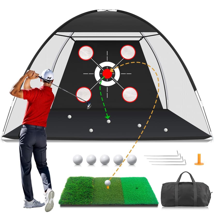 MFNMFN Golf Net with Practice Mat,Golf Hitting Aid Nets 10x7FT for Backyard Driving Chipping Training Swing,Gifts for Men Dad Him and Golfer